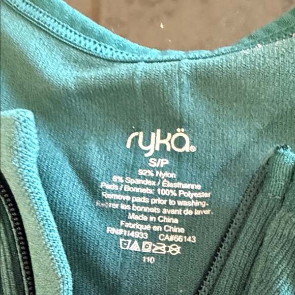 Ryka Seamless Ribbed Front-Zip Sports Bra Teal Activewear - Picture 2 of 10